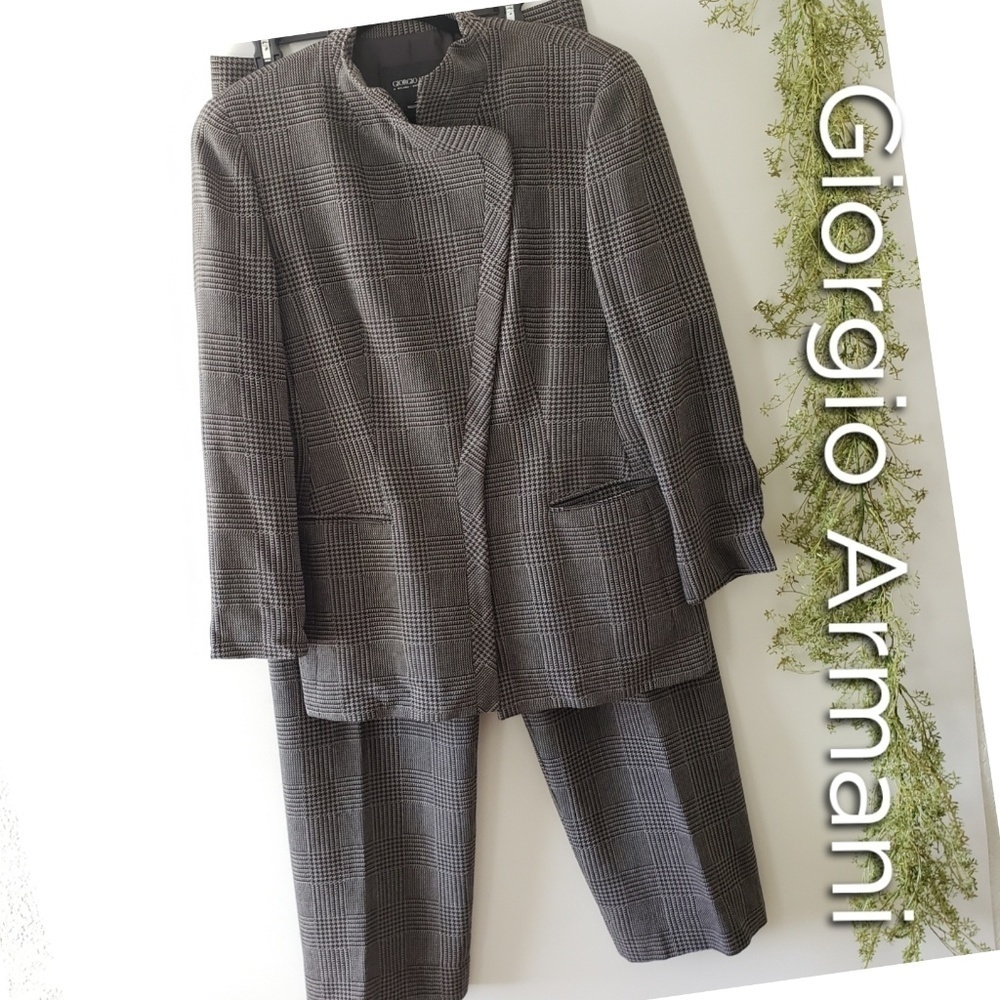Giorgio Armani 2pc wool suit Blazer set vintage couture plaid
